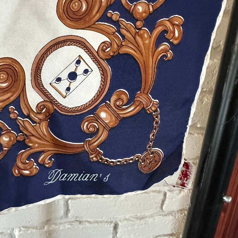 Damian's Silk Scarf Red‎ Navy Blue Equestrian Carriage Made in Italy 31